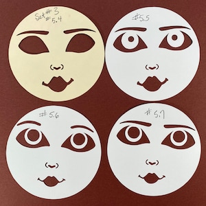 Cardstock Cloth Fabric Doll Face Stencil Template Set #3 (CardStock)