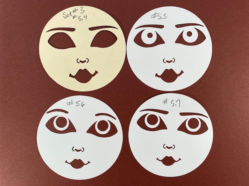 Mylar Cloth Fabric Doll Face Stencil Template Set 3 Mylar image 1