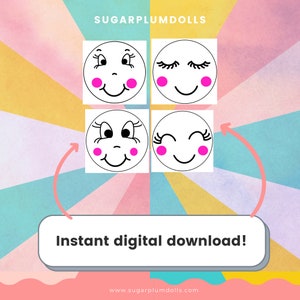 Digital Rag Doll Face Stencil  Set #2 Digital Download