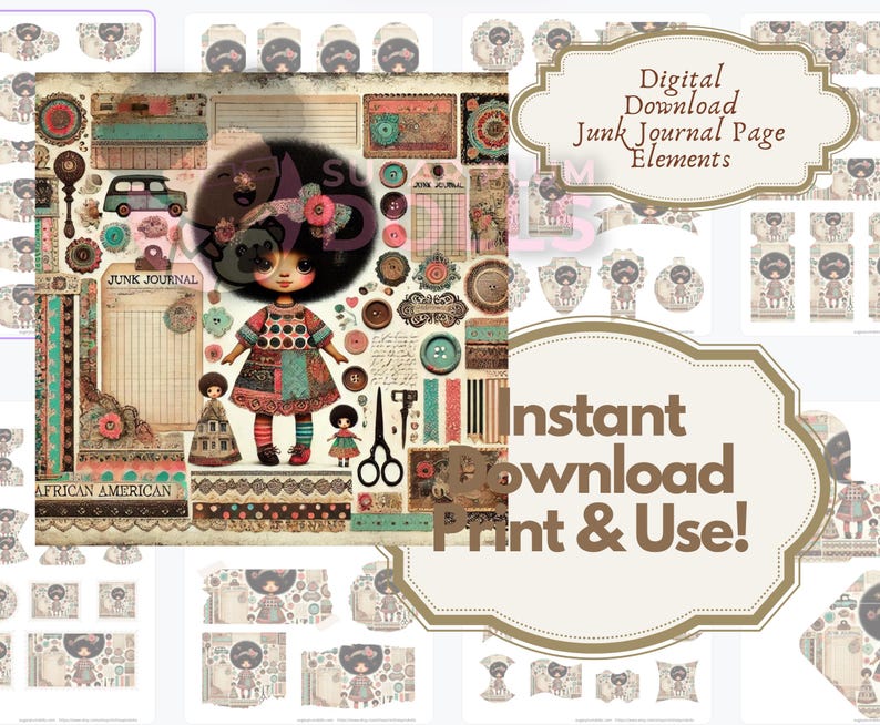 Black Girl Junk Journal Printable: Vintage Whimsical Ephemera (digital ...