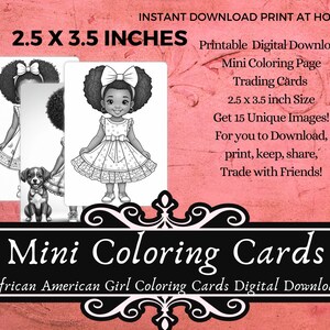 Mini Coloring Page Trading Card Set #1 - Digital Download - African American Girls , Positivity Themes , Black History Month