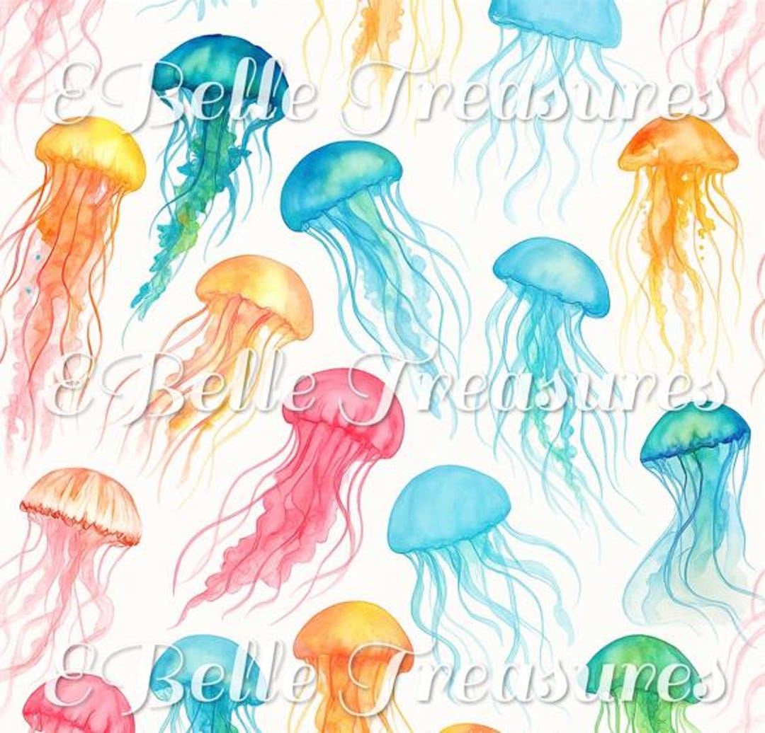 Seamless Watercolor Jellyfish Pattern – Colorful Ocean-inspired Marine ...