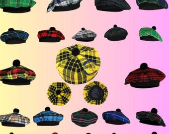 Scottish Tartan Wool Beret with Pom: Highland Clan Cap