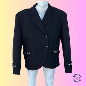 100% Wolle Schwarz Kilt Jacke und Weste - Handgefertigte Argyll Jacke für Herren - Herren Weeding Kilt Jacke / Outfit - Brust 34 &#39;&#39; bis 54 &#39;&#39;.