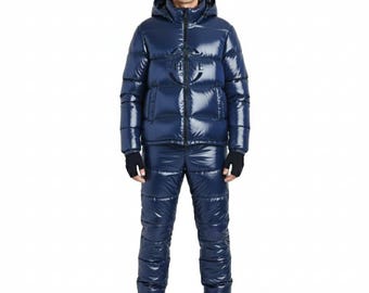 Men and Women Shiny Puffer Suit Set | Glossy Winter Jacket & Pants
