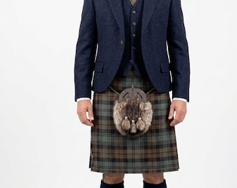 Conjunto de Kilt Tartan Masculino e Feminino | Conjunto Escocês Highland Kilt com Jaqueta e Sporran