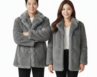 Luxury Gray Faux Fur Coat for Men & Women, Custom Size XS–6XL, Personalized