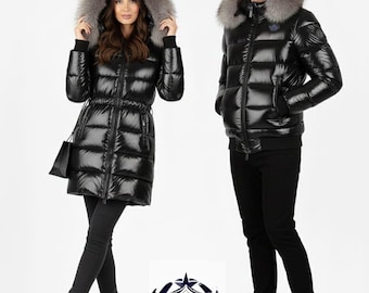 Luxury Shiny Puffer Jacket With Faux Fur Hood | Unisex Winter Coat | Men & Women |