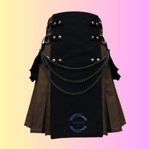 Black and Brown Utility Kilt – Custom Fashion Kilt for Highland Dress, Plus Sizes & Made-to-Order.
