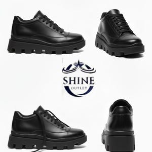 Unisex Schwarz Leder Plateau Schuhe für Männer und Frauen | US 5–12.5 / UK & EU Größen |