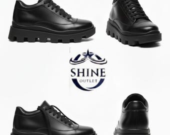 Unisex Black Leather Platform Shoes for Men and Women  | US 5–12.5 / UK & EU Sizes |