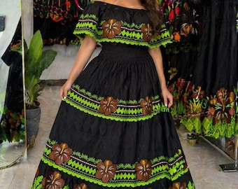 Black Floral Embroidered Off Shoulder Dress Women | Mexican Style Maxi Dress
