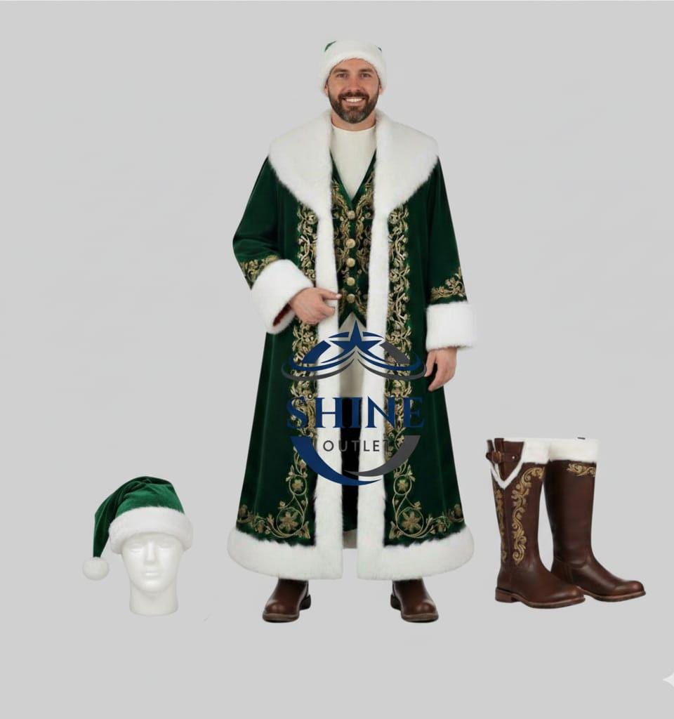 white christmas dresses Grand Forest Green Beaded Santa with Holly Decoration, Fur & Packbag