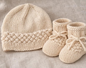 Neugeborenen Hand gestrickt Bio-Baumwolle Mütze und Booties Set, Babypartygeschenk