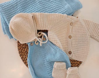 Handmade Organic Cotton Knit Baby Set – Newborn Outfit Gift, Baby Shower