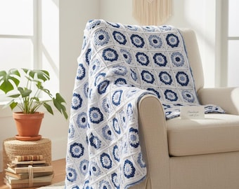 Oma Platz werfen Handgemachte Häkeldecke Blau Weiß Afghan Boho Wohndekor