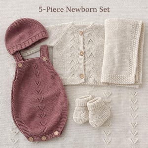 Handgefertigtes Bio Baumwollstrick Baby Outfit 5-teiliges Newborn Set Bild 2