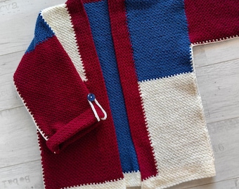 Handgemaakt gehaakt vest met kleurblokken alpaca, oversized boho-trui,