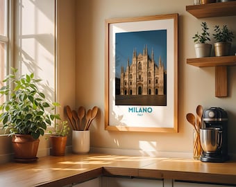 Muurkunst Dom van Milaan – digitale print Duomo di Milano, Italiaanse architectuurposter, reiskunst voor interieurdecoratie