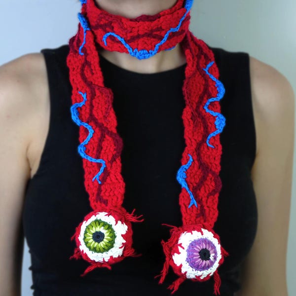 Patrón de bufanda de crochet con forma de ojo: estilo gótico, espeluznante y brujoso (Descargar PDF)