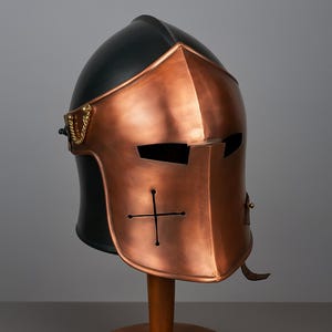 Black and Copper Barbuta Helmet ~ Medieval Knight Armor 18g Mild Steel Helmet ~ LARP Cosplay Halloween Costume ~ Barbuta Visored Helmet