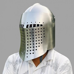 Medieval Barbute Bascinet Helmet | Handmade Steel Armor Helmet | LARP Reenactment | Knight Cosplay Helmet | Halloween Gift, Gift for Him