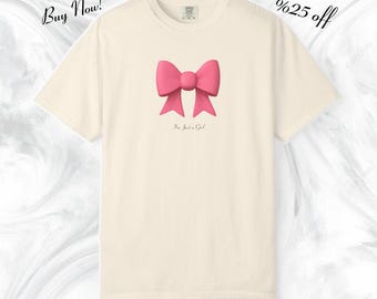 Camiseta gráfica de lazo rosa: frase "Soy solo una chica", camiseta de algodón kawaii