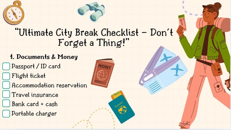 City Break Checklist, Printable Travel Planner, Digital Travel ...