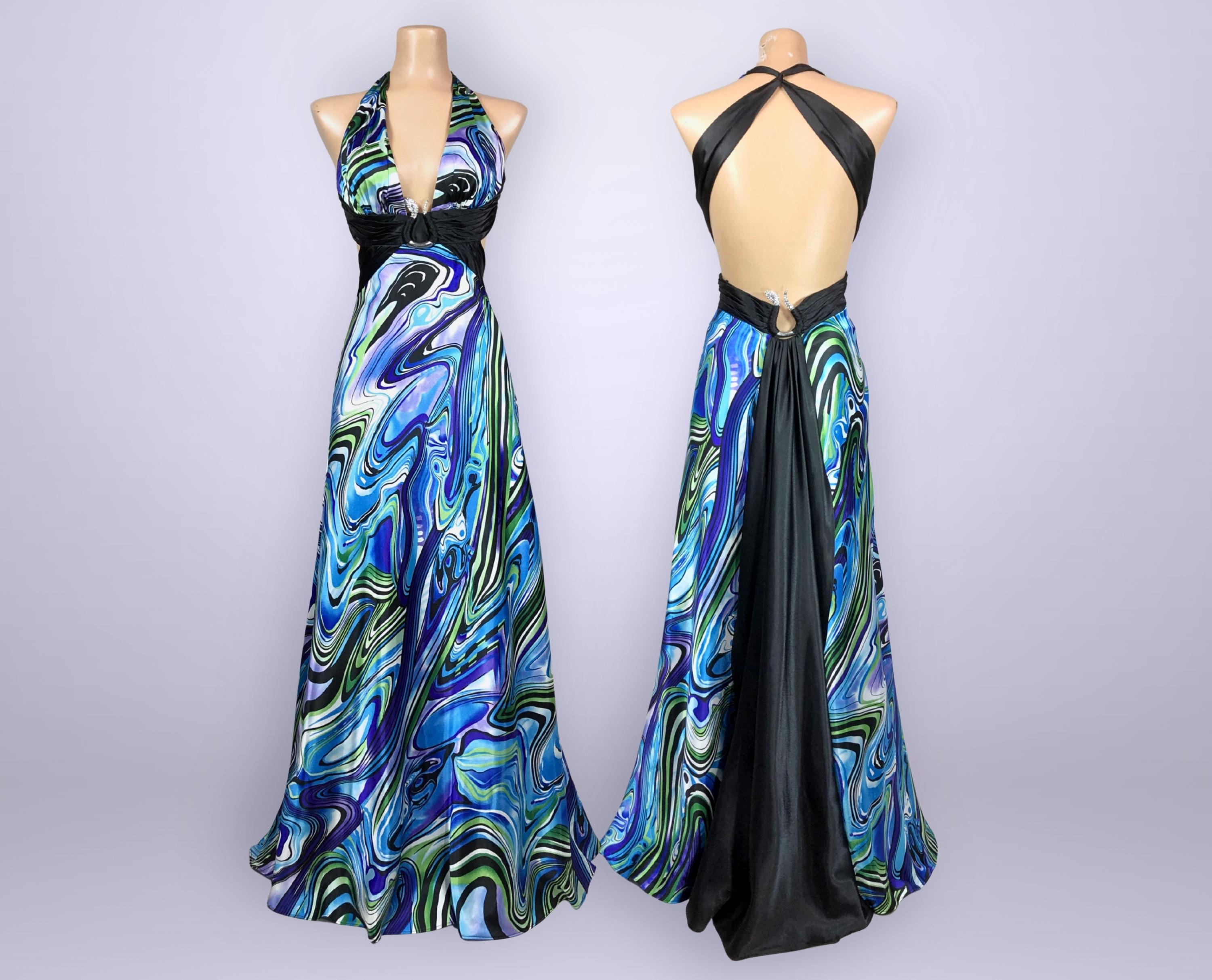 blue dress for baby girl Morgan & Co 10141 Formal Long Metallic Prom Dress main image 0