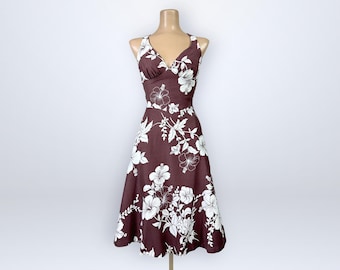 Vintage 1970s DeWeese Design Brown Hibiscus Floral Smocked Sundress Swim Dress VFG