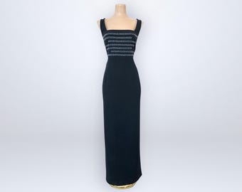 Vintage 90s Y2K Black Beaded Evening Dress Daymor Couture Size 10 Formal Gown VFG