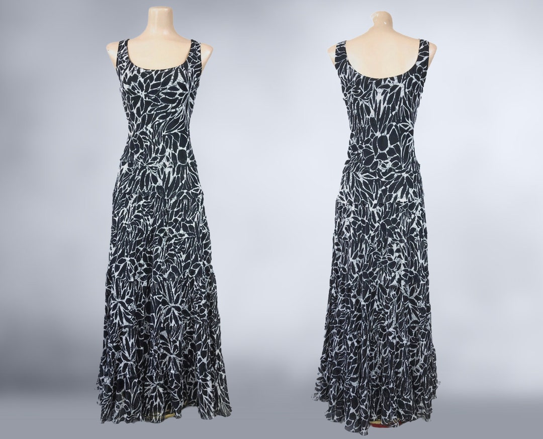 VINTAGE 90s Black and Ivory Sheer BOHO Maxi Dress Size 8 1990s Gatsby ...