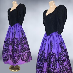 VINTAGE 80s Purple and Black Party Dress by Scott McClintock Sz 6 Whimsigoth 1980s Velvet and Taffea Crinoline Formal Prom Dress VFG image 6