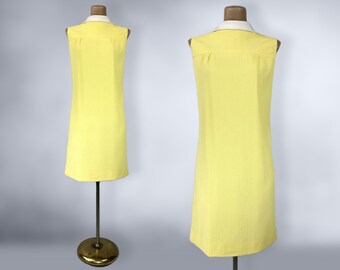 VINTAGE 60s Yellow Collared Mini Shift Dress by Glenbrooke Size 14 | 1960s Plus Size Volup MOD Scooter Dress | VFG