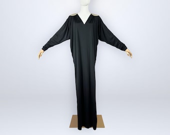 Vintage 70s Bill Tice Gold Metallic Batwing Sleeve Evening Maxi Dress Kaftan VFG