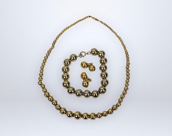 Vintage 1950er Jahre Monet Perlenparure Gold | Halskette, Armband & Ohrringe im Set | VFG