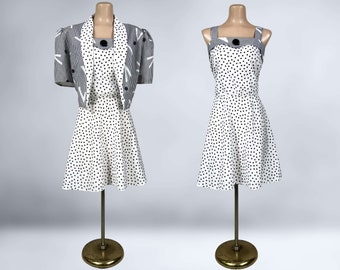 VINTAGE 80s Black & White Polka Dot Dress and Jacket Set Size 18 by Tradition | 1980s New Wave Sundress Plus Size Volup | VFG