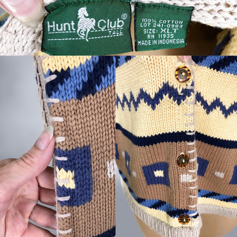 VINTAGE 90s Southwestern Style Knit Sweater Vest by Hunt Club Size XL Tall 1990s 100% Cotton Preppy Grunge Sweater VFG image 9