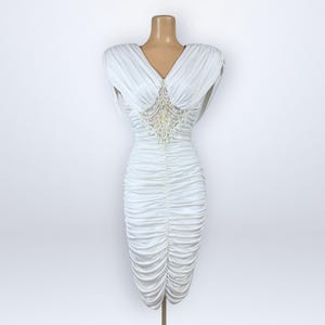 Vintage jaren 80 witte ruches Abby Kent Cape-jurk, bombshell Alt-Bride-jurk maat 8 | GFT