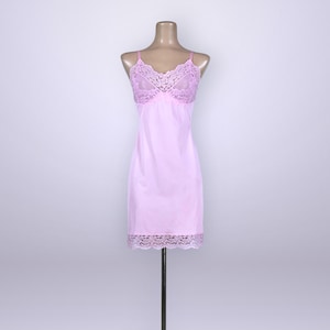 VINTAGE 1960s Bubble Gum Pink Nylon Full Slip By Vassarette size 36| 60s MCM Lace Bodice long Slip Dress Vintage Lingerie | VFG
