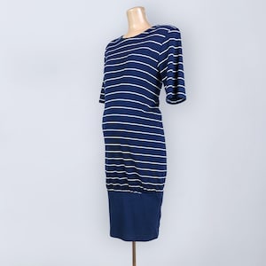 blue plaid jumper dress Anise Maternity Dress -Soft White & Navy Stripe main image 0