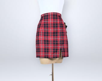 Vintage 90s NWT Red Plaid High Waist Mini Skirt Tartan Clueless Schoolgirl Style | VFG