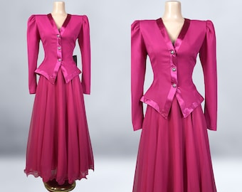 VINTAGE 90s Hot Pink Tuxedo Evening Dress Skirt and Jacket Set by Rimini Size 4 NWT | 1990s Avant Garde Power Suit | VFG