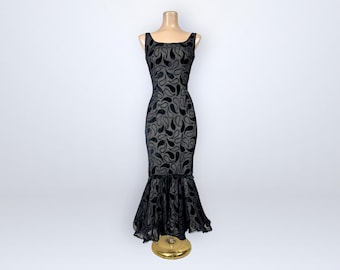 Vintage 60s Burnout Velvet Illusion Hourglass Mermaid Bombshell Dress Solo in the Spotlight VFG