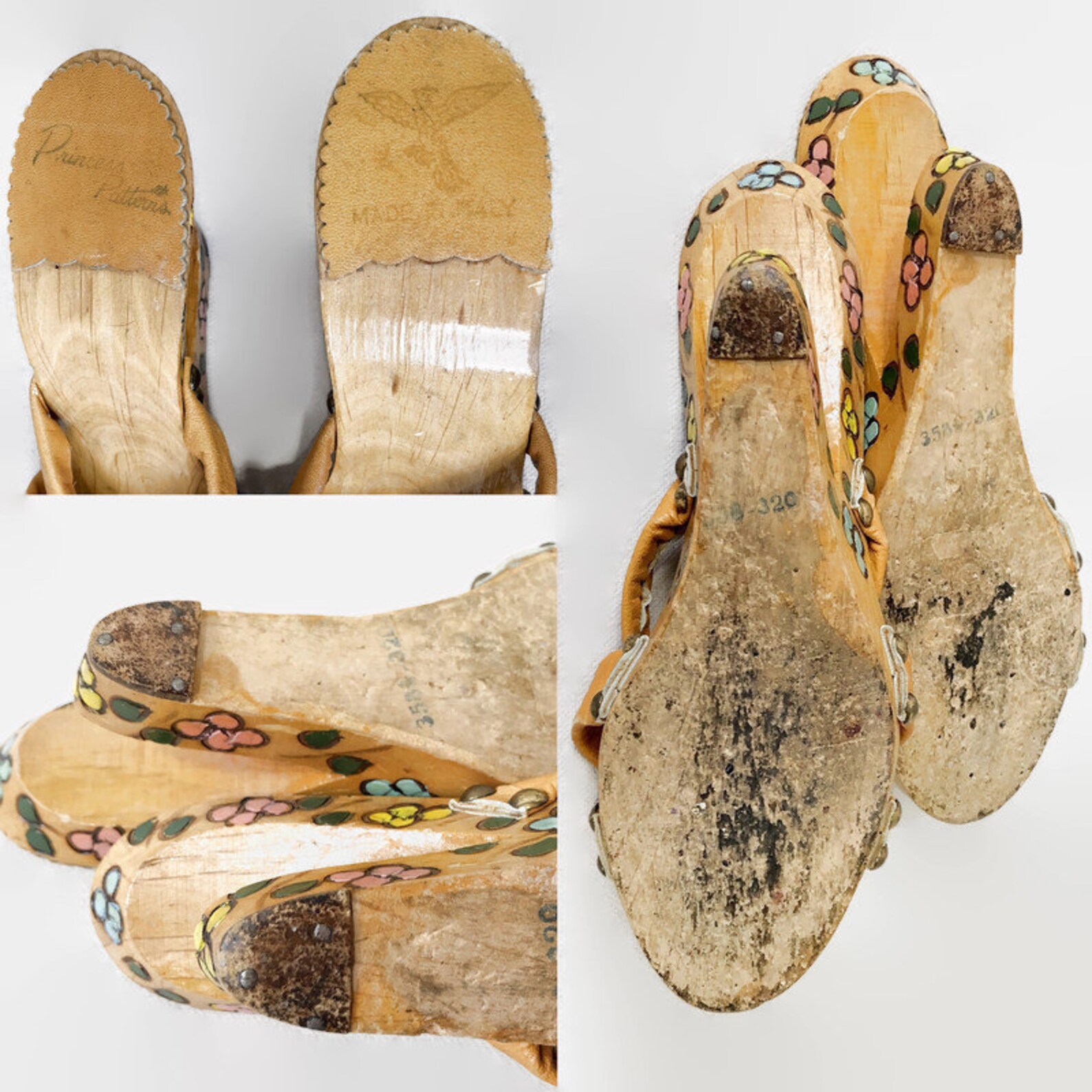 VINTAGE 50s Carved Wooden Cantilever Heel Shoes With Hand Etsy