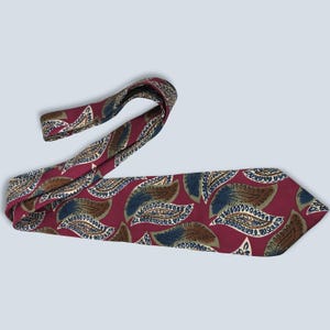 VINTAGE 80s Silk Paisley Tie | Burgundy & Brown Extra Long | Ashley Stuart | Formal Wear | VFG