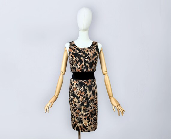 VINTAGE 80s All That Jazz Leopard Dress | Wide Stretch Waist | Blouson Zip Bodice | VFG