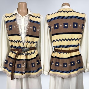 VINTAGE 90s Southwestern Style Knit Sweater Vest by Hunt Club Size XL Tall 1990s 100% Cotton Preppy Grunge Sweater VFG image 1