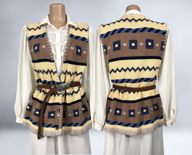VINTAGE 90s Southwestern Style Knit Sweater Vest by Hunt Club Size XL Tall 1990s 100% Cotton Preppy Grunge Sweater VFG image 1