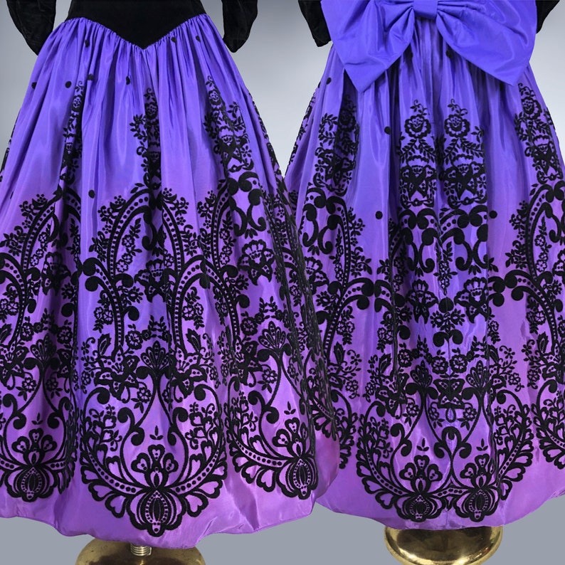 VINTAGE 80s Purple and Black Party Dress by Scott McClintock Sz 6 Whimsigoth 1980s Velvet and Taffea Crinoline Formal Prom Dress VFG image 8